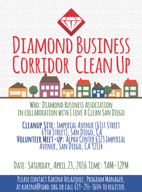 We’re joining I love a Clean San Diego! Come help us Clean the Imperial Avenue Corridor.